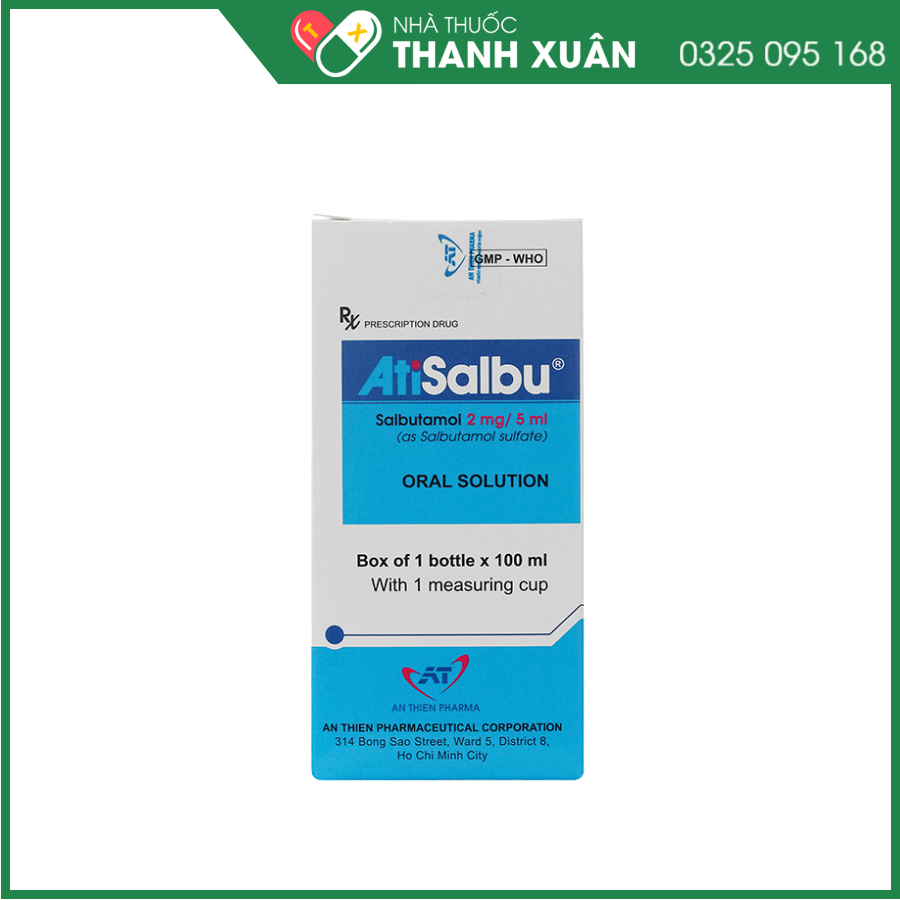 Dung dịch uống AtiSalbu 2mg/5ml trị cơn hen, ngắt cơn co thắt phế quản chai 100ml